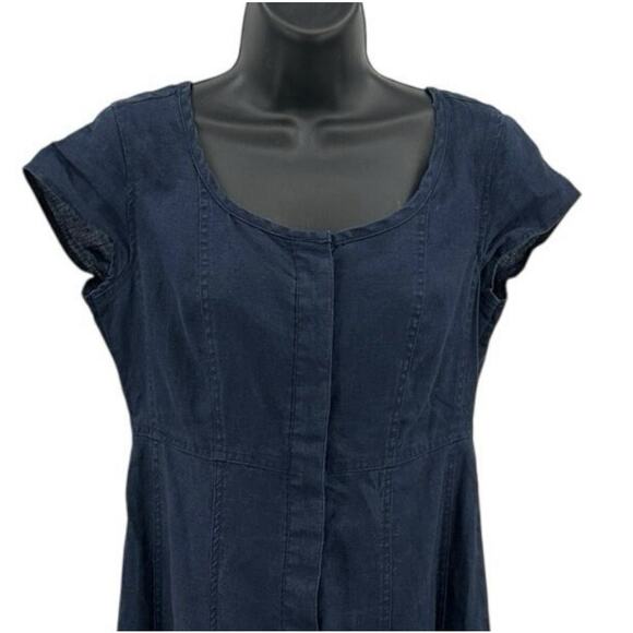 Chadwick's Midi Dress WMNS SZ 4 5-3056-8 Blue 100% Linen Button Front Scoop Neck - Picture 3 of 7